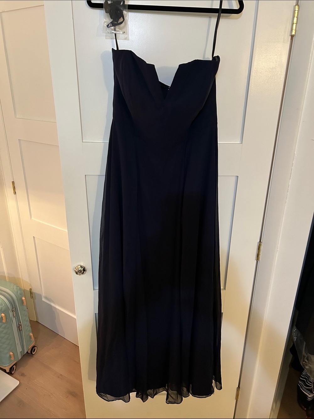 Strapless Navy Evening Gown with Sweetheart Bodice
